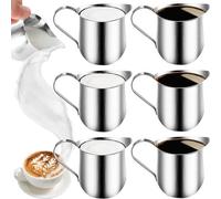 Pot à lait argenté 90 ml - Lot de 6 - Acier inoxydable - Petits pots à lait - Pots à mousse de 3 oz - Pour le cappuccino et le latte art.