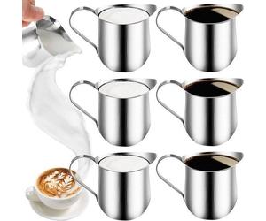 Pot à lait argenté 90 ml - Lot de 6 - Acier inoxydable - Petits pots à lait - Pots à mousse de 3 oz - Pour le cappuccino et le latte art.