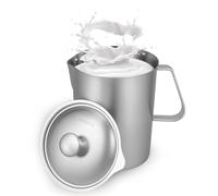Pot à lait de 1000 ml avec couvercle gradué fin - Verre doseur en acier inoxydable - Pour la maison, la cuisine, le restaurant, le bar, la maison de thé, les cafés, les salles de fête (1000 ml)