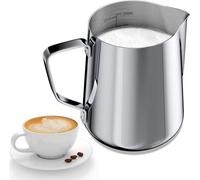 Pot à lait en acier inoxydable avec graduation, 350 ml, 12 oz, idéal pour les professionnels du café, au fini argenté et adapté au cappuccino, au latte art et à l'espresso.
