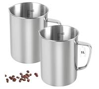 Pot A Lait En AcierZ InoxydableZ,Lot De 2 1000ML Gobelet Doseur En Acier Inoxydable Avec Poignée Et Raduations,Verre Doseur En Acier Inoxydable Pour Cappuccino,Latte Et Expresso,Cafetière,Lait,Eau