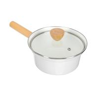 Pot à Lait en Émail Blanc, Poignée Bois, Couvercle Verre | Marmite Ronde Épaissie, Usage Gaz et Induction, pour Nouilles, Soupe, Dortoirs Étudiants