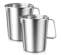 Pot a Lait Inox, 2 Pièces1000 Ml Avec Graduation Interne, Verre Doseur en Acier Inoxydable avec Bec Anti Goutte et Poignée Ergonomique pour Mousse de Lait Cappuccino Latte Et Cuisine