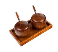 Pot à pour sel en pour bois avec Couvercle et Cuillère - Boîte à Épices Rustique pour Sucre et Assaisonnement - Design Nordique Cuisine 24x14cm