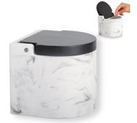 Pot à Sel en Céramique, Boîte à Gros Sel Couvercle Bambou, Marbre Effet | Salière hermétique 11.5 cm, aussi pour sucre ou épices, rangement de cuisine au design moderne
