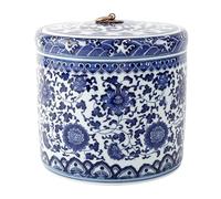 Pot À Thé en Porcelaine Bleue Et Blanche, De Rangement Décoratif Au Design Lotus La Dynastie Qing, 4.33 Pouces Peintures Exquises(Lotus Tea Jar Small)
