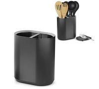 Pot à Ustensiles de Cuisine avec Repose-Cuillère, 18x19,5 cm, Noir MAt | Organisateur compact en ABS durable, support 2 en 1 pour spatules et louches, plan de travail