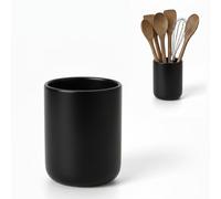 Pot à Ustensiles de Cuisine en Céramique, Grand et Stable, Noir Mat | Rangement 11x15 cm pour spatules, louches et fouets, porte-couverts au design moderne