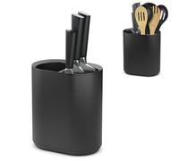 Pot à Ustensiles et Bloc à Couteaux 2 en 1, 19,5x18 cm, Noir Mat | Organisateur compact en ABS, porte-couteaux et support de cuisine, rangement moderne et stable