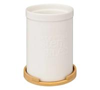 Pot à ustensiles couvercle bambou ""Naturéo"" en céramique blanc - 5 five simply smart