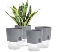 Pot auto-arrosage intérieur rectangulaire gris - Pack 4, réserve d'eau transparente