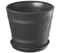 KADAX Pot de fleurs avec soucoupe "Pula", bac à fleurs en plastique, graphite, aspect bois, 42 cm