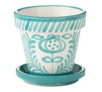 Pot Avec Soucoupe en Céramique Granada 21cm Bleu Aqua