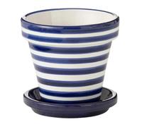 Pot Avec Soucoupe en Céramique Granada Rayure 21cm Bleu Cobalt