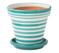 Pot Avec Soucoupe en Céramique Granada Rayure 27cm Bleu Aqua