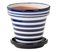 Pot Avec Soucoupe en Céramique Granada Rayure 27cm Bleu Cobalt