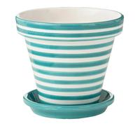 Pot Avec Soucoupe en Céramique Granada Rayure 35cm Bleu Aqua