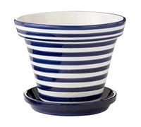 Pot Avec Soucoupe en Céramique Granada Rayure 50cm Bleu Cobalt