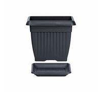 Pot de fleurs carré 25,2 L cache pot jardinière en plastique anthracite 37x37x30 cm pot avec soucoupe