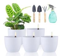 Pot d'auto-arrosage avec système d'arrosage - Pot de fleurs pour intérieur/extérieur - Pot de plantes avec indicateur d'eau - Pot hydroponique - Ensemble de 5 - 15cm
