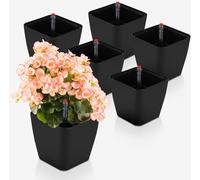 Pot d'auto-arrosage Lot de 6 pots à herbes Noir 13,7x13,5cm
