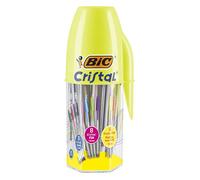 Pot de 20 stylos bille BIC Cristal Original et BIC Cristal Fun pointes moyenne et large couleurs assorties