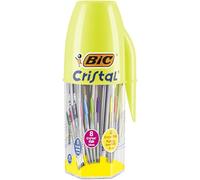 Pot de 20 stylos bille BIC Cristal Original et BIC Cristal Fun pointes moyenne et large couleurs assorties