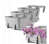 KADAX Lot de 3 jardinières 40 cm Plastique Gris Clair - Jardinières rectangulaires Balcon - Supports de Fixation Inclus - Optimisation Espace balcons et rebords fenêtre