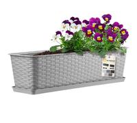 KADAX Jardinière Suspendue Extérieure 40 cm, Balconnière en Plastique Aspect Rotin avec Supports de Fixation Intégrés (Gris)