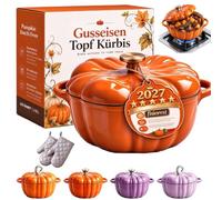 Pot de citrouille en fonte, pot en émail for Halloween avec couvercle | Marmite en forme de Kuir ompatible avec tous types de feux, adaptée aux fours jusqu'à 260°C(A-20cm)