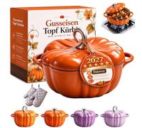 Pot de citrouille en fonte, pot en émail for Halloween avec couvercle | Marmite en forme de Kuir ompatible avec tous types de feux, adaptée aux fours jusqu'à 260°C(B-20cm)