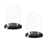 Pot De Cloche À Dôme En Verre, Paquet 2 Pots Acrylique, Vitrine, Boîte Rangement Transparente Avec Bases(Black,16 * 13cm)