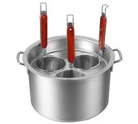Pot de cuisinière de pâtes commerciale, ensemble de panier de traine d'insertion d'acier inoxydable de 3 trous, pot de stock compatible à induction de jauge lourde avec couvercle suspendu pour le rest