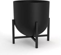 Pot de fleur avec support - Pot de fleur en métal pour l'intérieur - Grand pot de fleur 22 cm (noir)