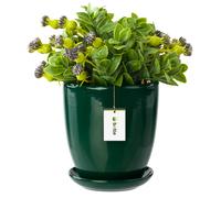 Pot de fleur bouteille verte avec soucoupe Rond dimensions 195 mm x 215 mm Surface brillant céramique glamour moderne