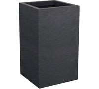 EDA - Pot Carré Haut Volcania'Up 36 L - Décor Imitation Pierre - Simple Paroi avec Colerette Trompe-l'oeil - Zone de Rétention d'eau pour Limiter l'Arrosage - 29,5 x 29,5 x 49,5 cm - Gris Anthracite
