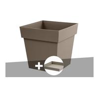Pot de fleur carré Toscane 39 x H.39 cm Taupe + Soucoupe -