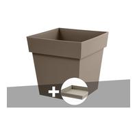 Pot De Fleur Carré Toscane 39 X H.39 Cm Taupe + Soucoupe - Eda Blanc