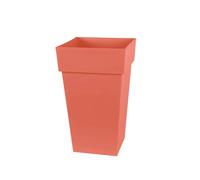 EDA - Pot de Fleur Carré Haut Toscane - 62 L - Intérieur & Extérieur - Zone de rétention d'eau pour Limiter l'Arrosage - Plastique Recyclé - 39 x 39 x H. 65 cm - Orange Terre Battue
