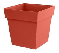 EDA - Pot de Fleur Carré Toscane 32 cm - 22 L - Intérieur & Extérieur - Zone de rétention d'eau pour Limiter l'Arrosage - Plastique Recyclé - 32 x 32 x H. 32 cm - Orange Terre Battue