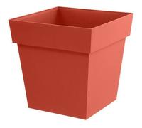EDA - Pot de Fleur Carré Toscane 50 cm - 87 L - Intérieur & Extérieur - Zone de rétention d'eau pour Limiter l'Arrosage - Plastique Recyclé - 49,5 x 49,5 x H. 52,5 cm - Orange Terre Battue