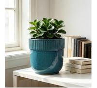 Pot de fleur en céramique fait main émaillé brillant percé respirant - BEAUNIV - intérieur extérieur bleu Ø 30 5 cm