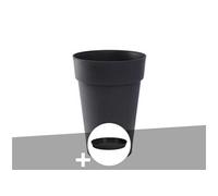 Pot de fleur rond Toscane Ø 44 x H.53 cm Anthracite + Soucoupe -