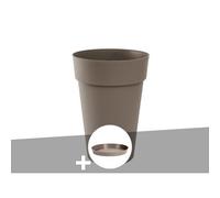 Pot De Fleur Rond Toscane Ø 44 X H.53 Cm Taupe + Soucoupe - Eda Multicolore
