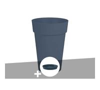 Pot De Fleur Rond Toscane Ø 46 X H.65 Cm Bleu Jean + Soucoupe - Eda Gris