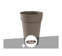 Pot de fleur rond Toscane Ø 46 x H.65 cm Taupe + Soucoupe -