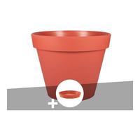 Pot De Fleur Rond Toscane Ø 60 X H.47 Cm Orange Terre Battue + Soucoupe - Eda Gris