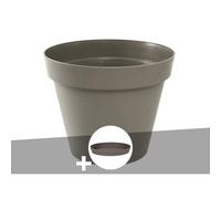 Pot De Fleur Rond Toscane Ø 80 X H.66 Cm Taupe + Soucoupe - Eda Multicolore