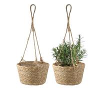 Pot de Fleur Suspendu 20 cm Lot 2 Jonc de Mer Tressé Main Bohème | Suspension Plante pour Extérieur et Intérieur Panier Suspendu Naturel