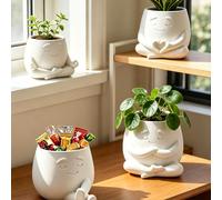 Pot de fleurs à expression mignonne, pot de plante succulente avec geste de méditation/câlin/cœur, pot de plante décoratif d'intérieur, rangement de bonbons pour bureau, décoration maison et bureau, c